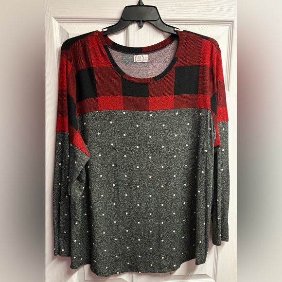 Maurices Buffalo Plaid/Polka Dot Color Block Long Sleeve Top Size 3X - Picture 2 of 5